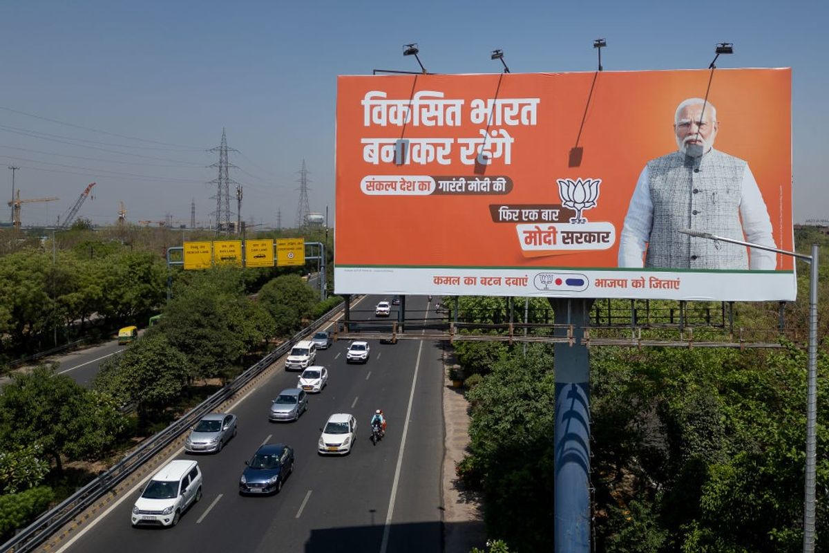 A billboard in India's Noida city with an image of PM Narendra Modi