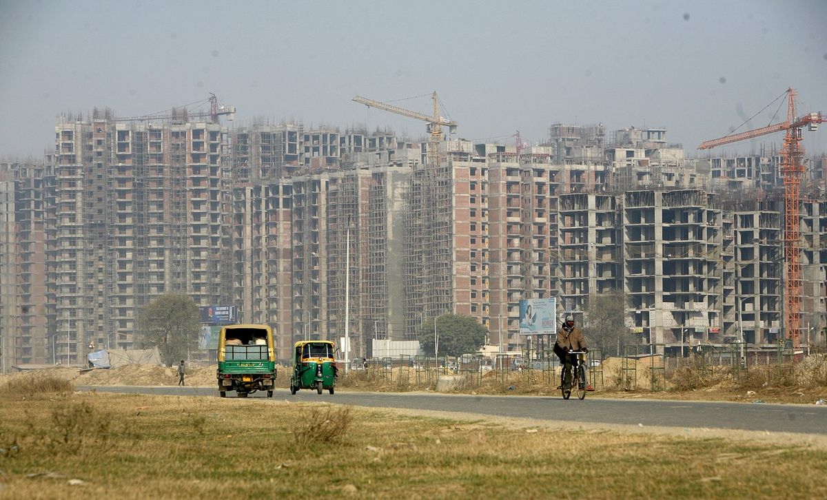 A construction site of a residential apartment in Delhi NCR, India.