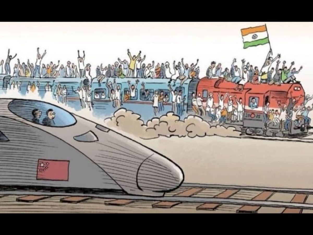 A controversial cartoon allegedly mocking India's population overtaking that of China.