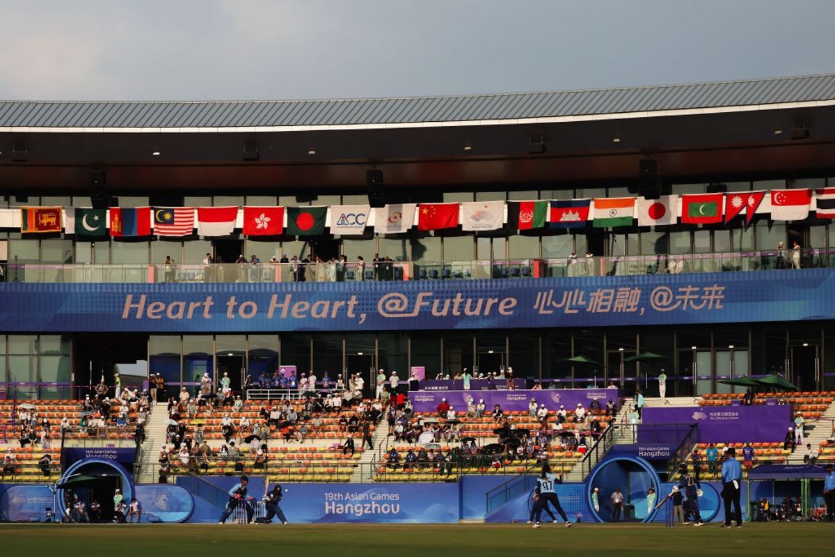 A cricket match of Asian Games 2023 underway in Hangzhou, China.