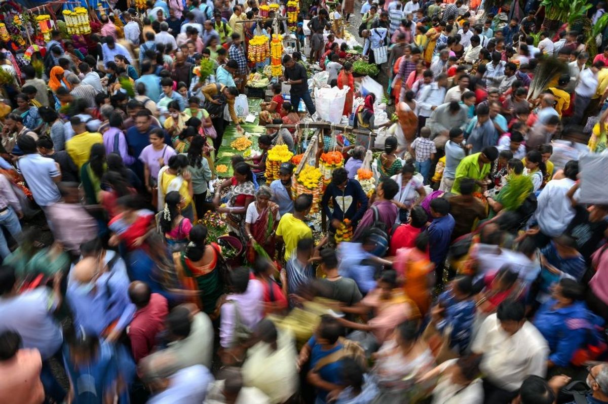 A crowded market place in Mumbai, India.