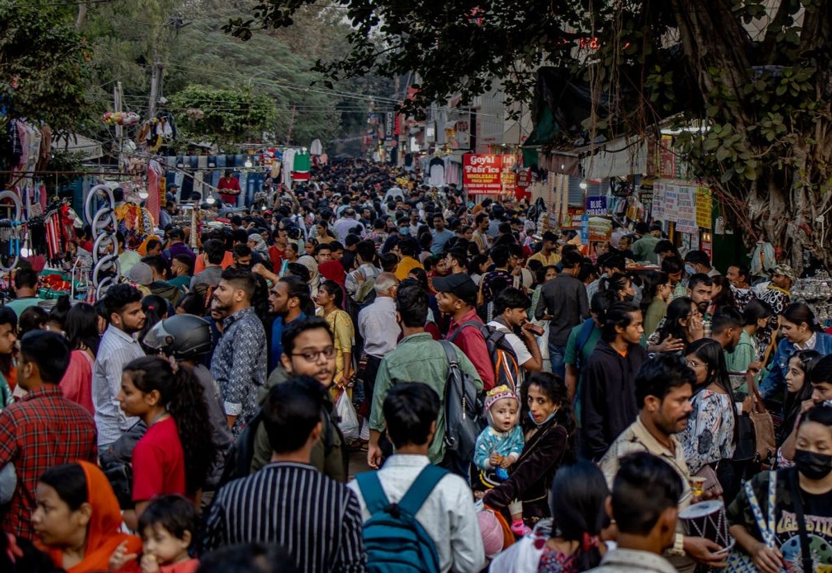 A crowded market place in New Delhi, India