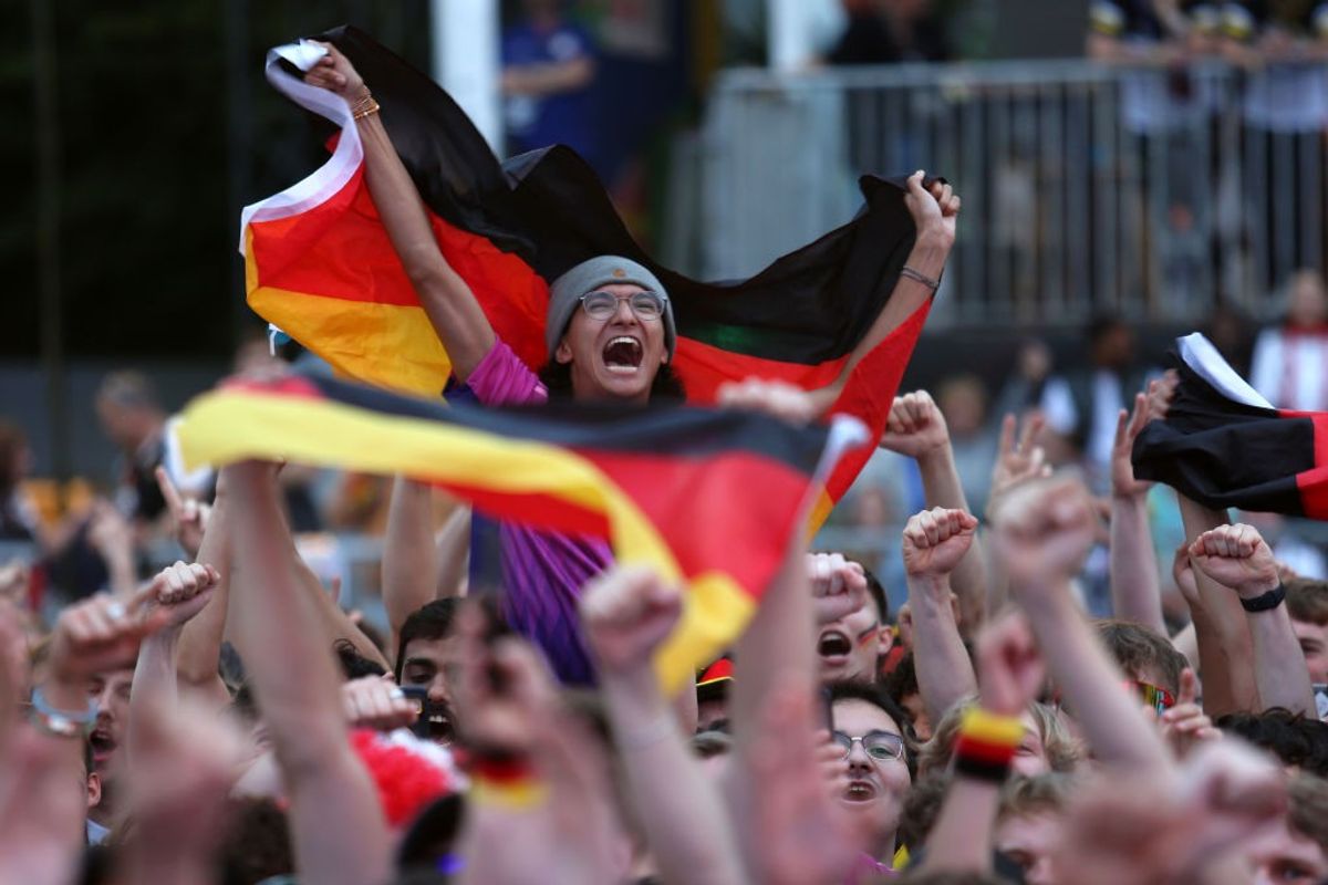 A German fans enjoys his country's game against Switzerland in Euro 2024.