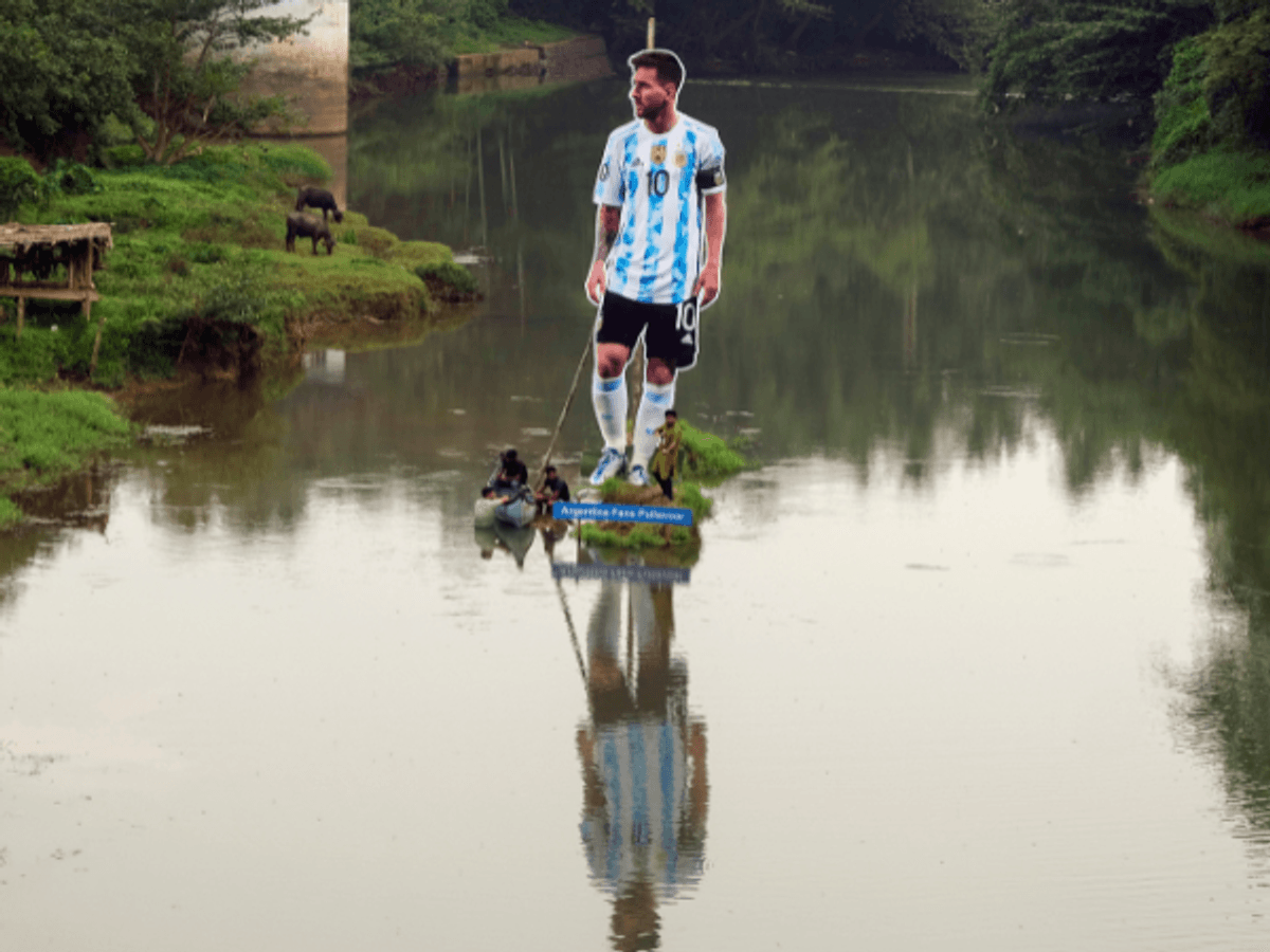 A giant cutout of Lionel Messi in Kerala, India
