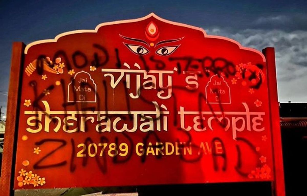 A Hindu temple in Bay Area in California, US, vandalised with pro-Khalistan graffiti.