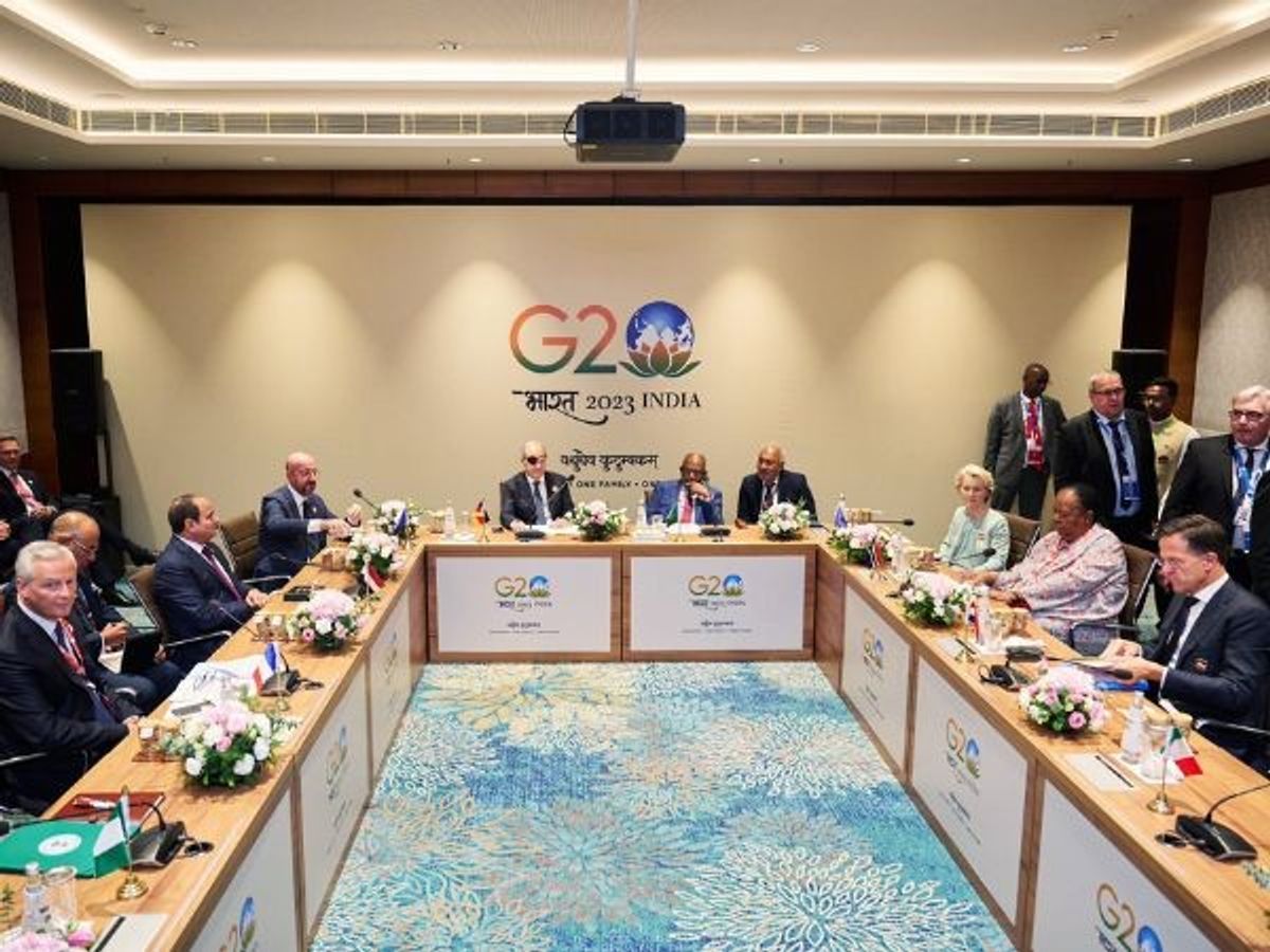 A number of world leaders at a meeting on the sidelines of the G20 Summit, in New Delhi,