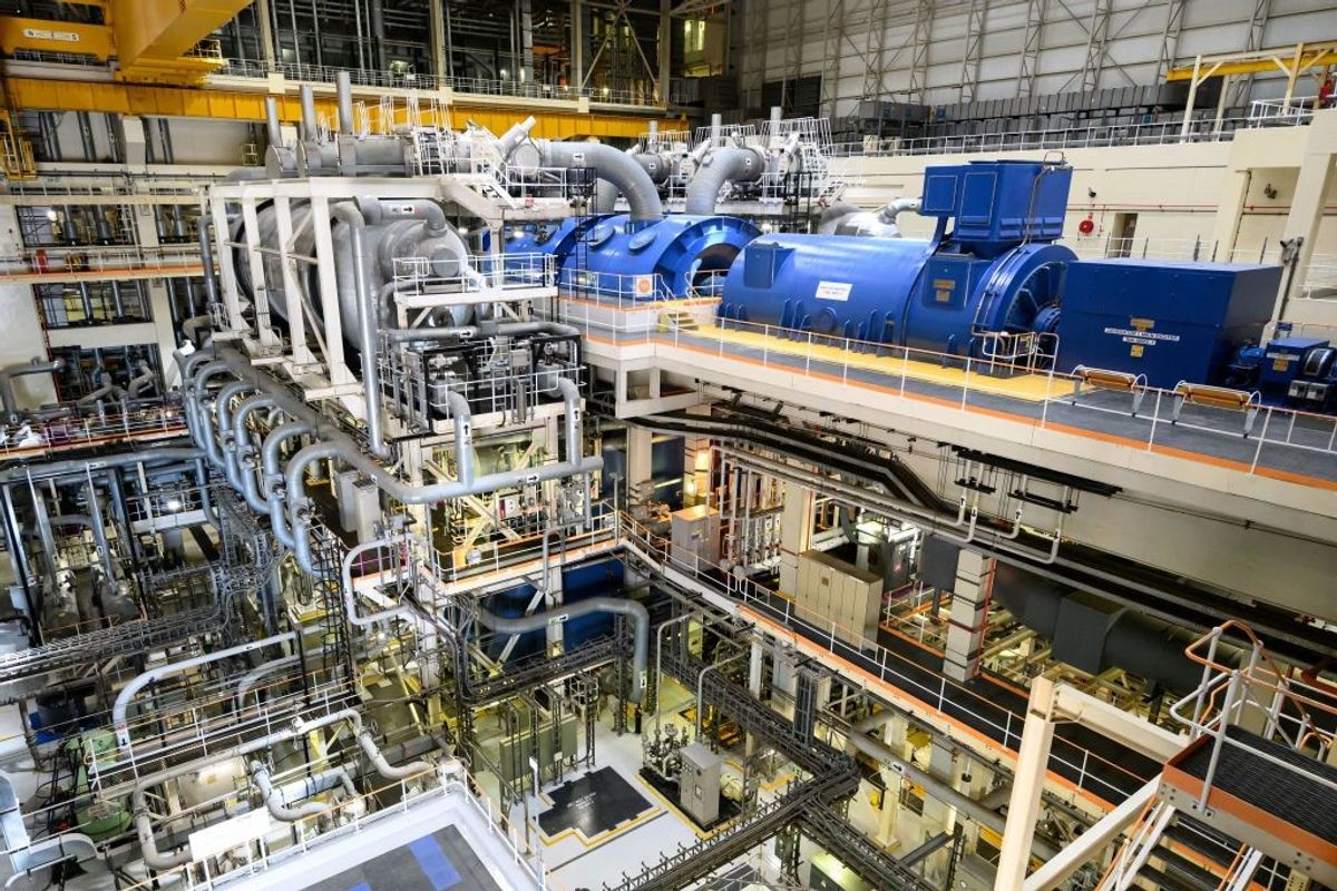 A photograph taken on June 19, 2024, shows a general view of the turbine hall of the Sizewell B nuclear power facility in Sizewell, UK.