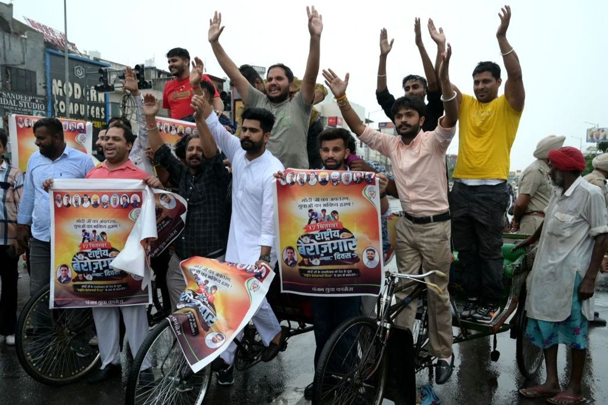 A protest in India against rising unemployment