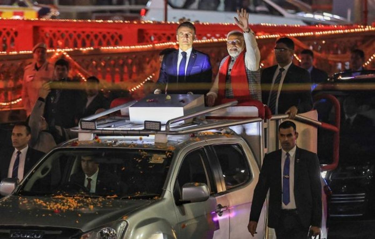A roadshow by Indian PM Narendra Modi and French president Emmanuel Macron in India's Jaipur city