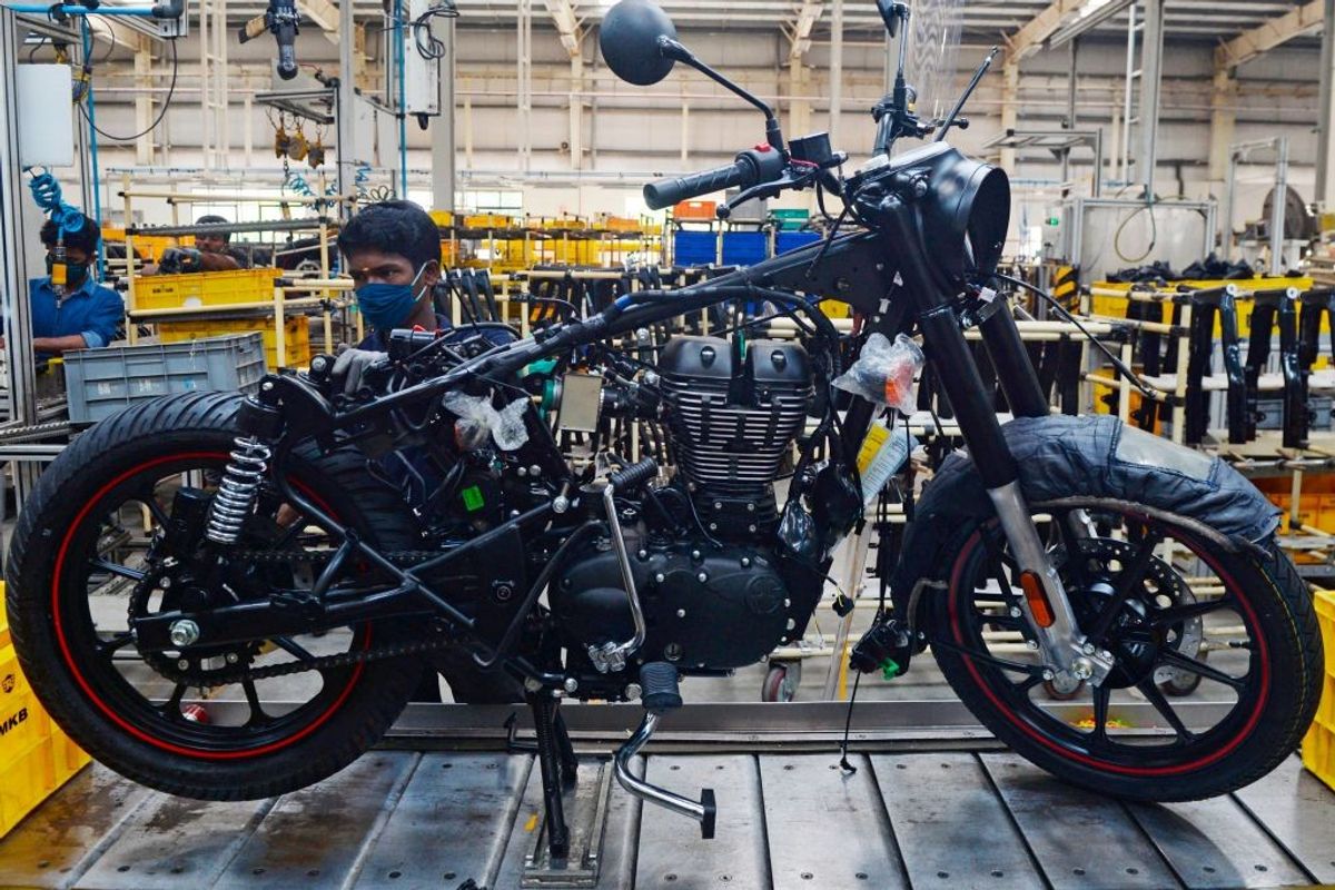 A Royal Enfield motorcycle plan in Tamil Nadu, India