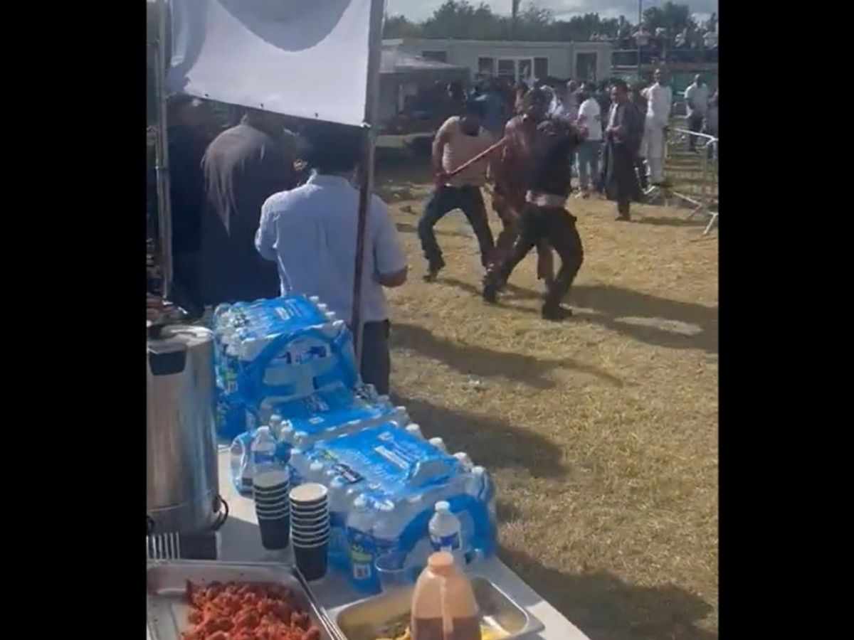 A scene from the clash that broke out during a kabaddi match in Derbyshire in the UK