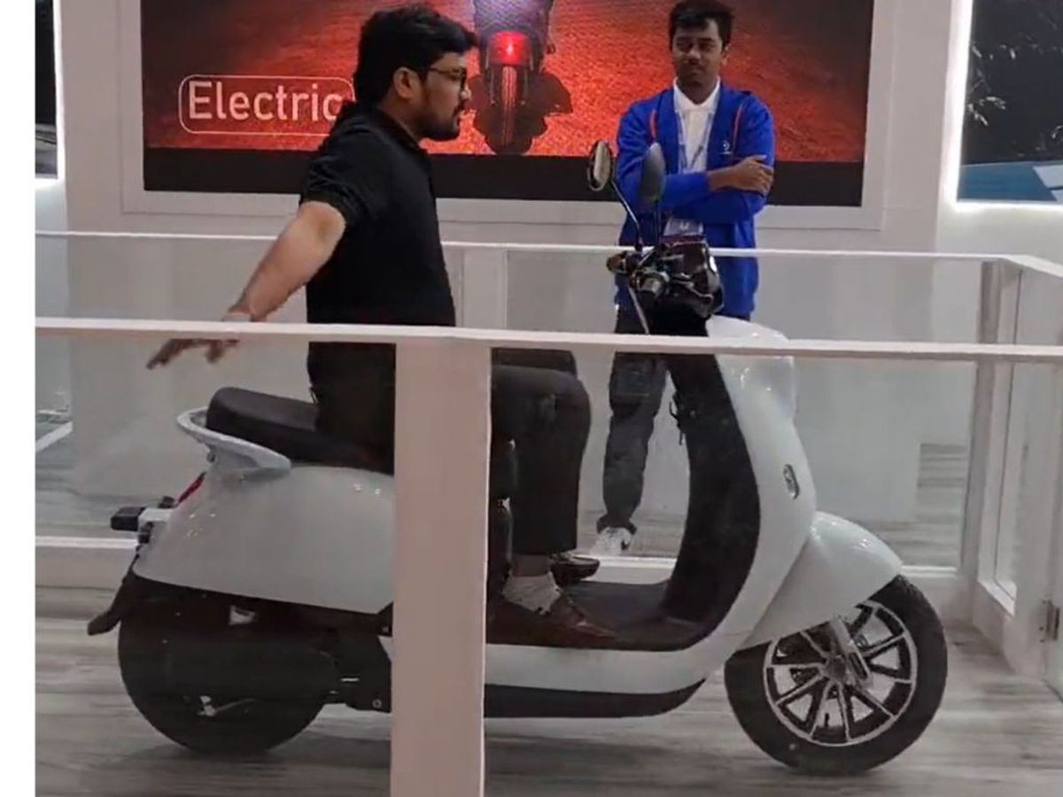 A self-balancing e-scooter unveiled at Auto Expo 2023 in Greater Noida, India.