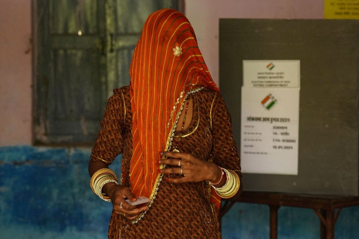 A woman voter after casting ballot in the first phase of India's general elections on April 19