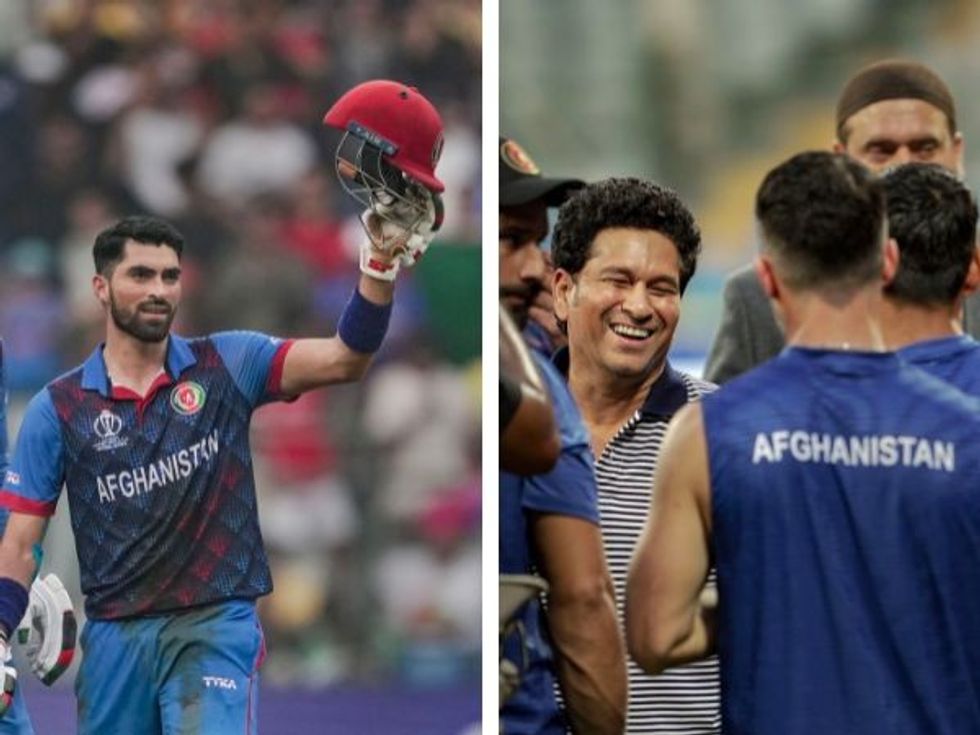 Afghanistan batter Ibrahim Zadran scores his country's first century at World Cup 2023