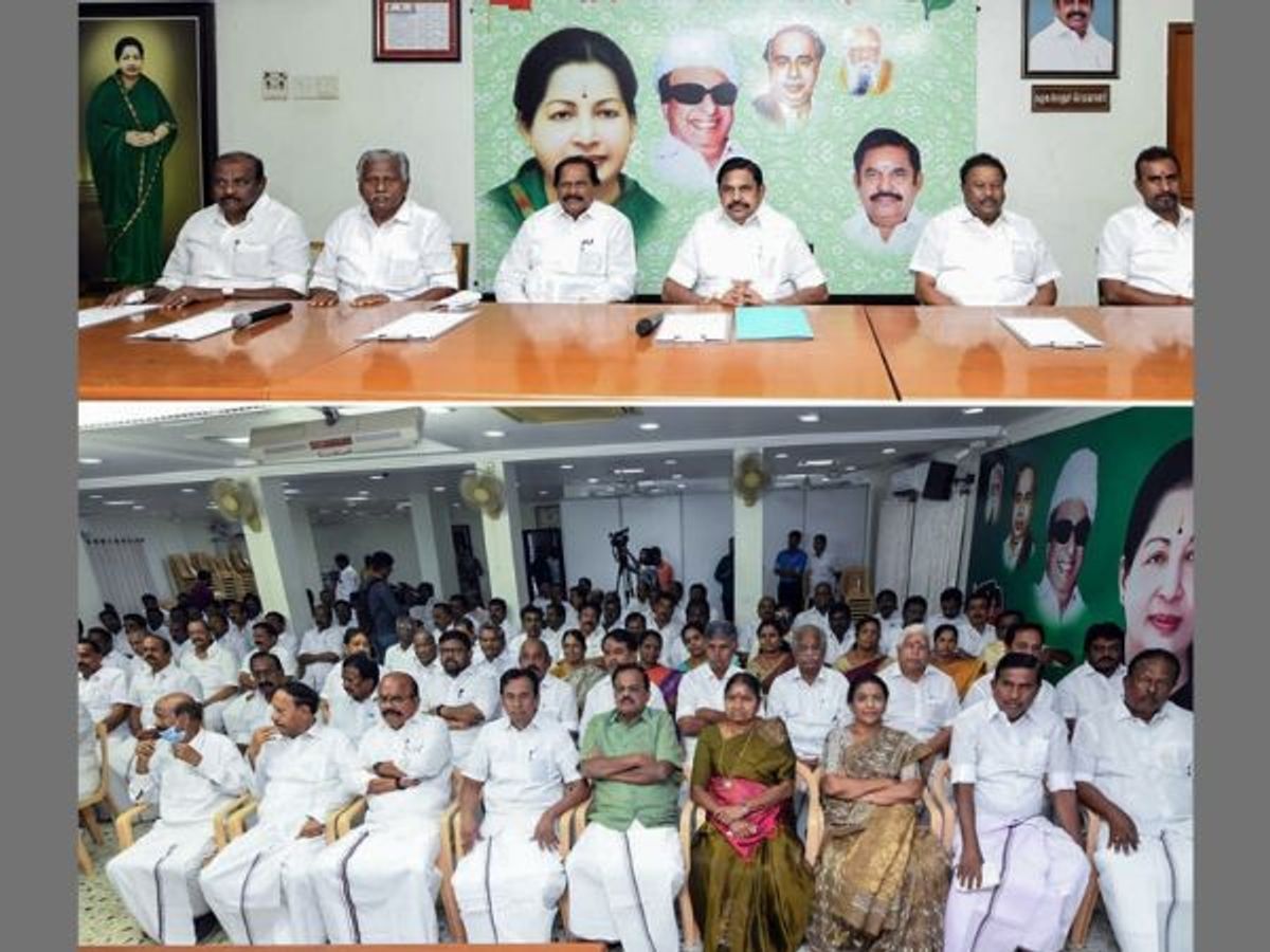 AIADMK leaders at a meeting in Chennai, the capital of the southern Indian state of Tamil Nadu, on Monday, September 25, 2023.
