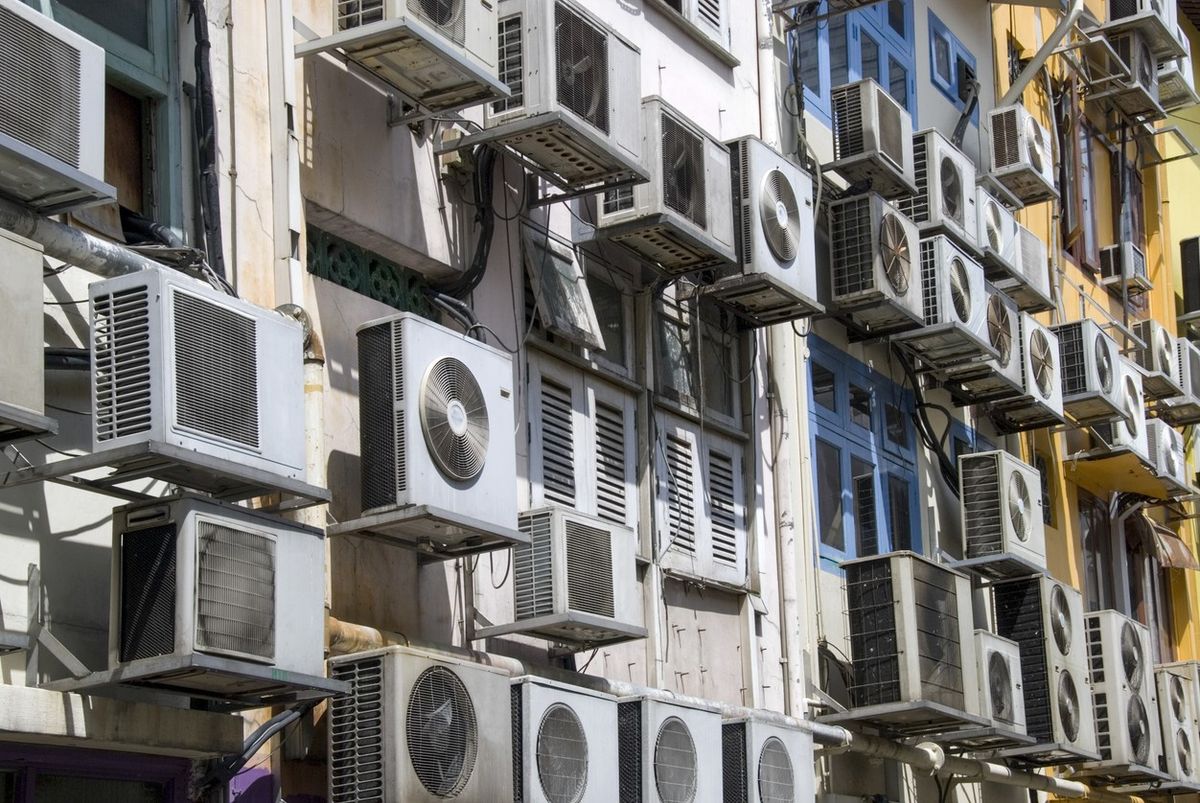 Air conditioners on a building facade