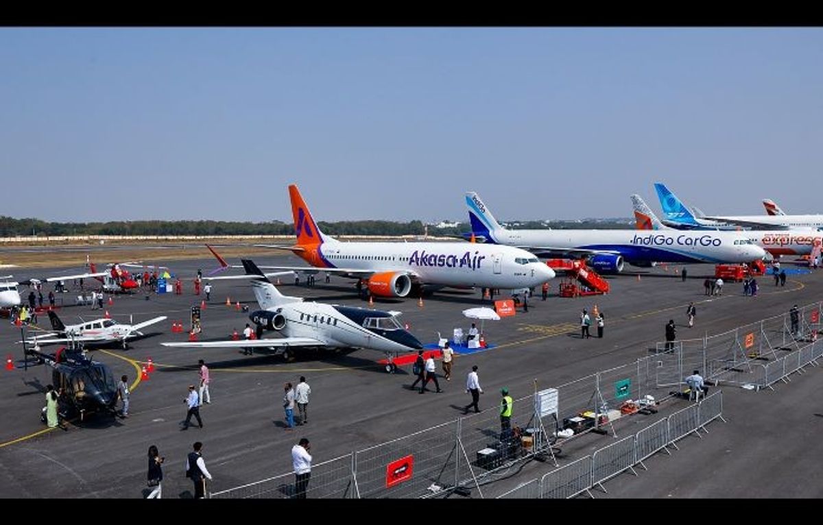 Aircraft on display during the inauguration of the Wings India Airshow, at Begumpet Airport in the southern city of Hyderabad