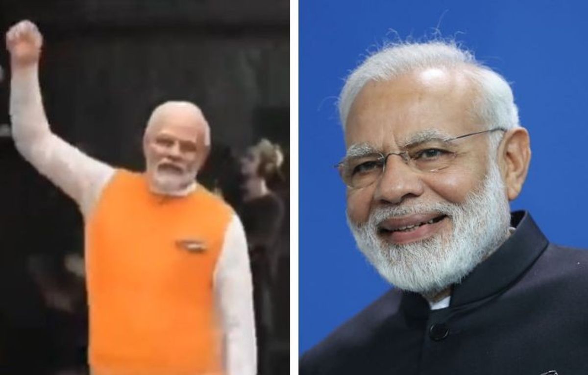 An AI video showing Indian PM Narendra Modi dancing (L) and Modi