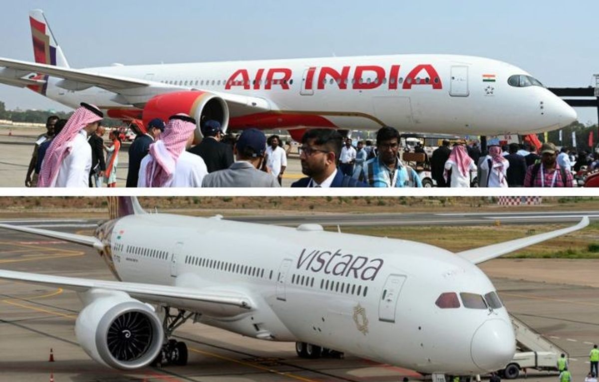 An Air India (L) and Vistara aircraft