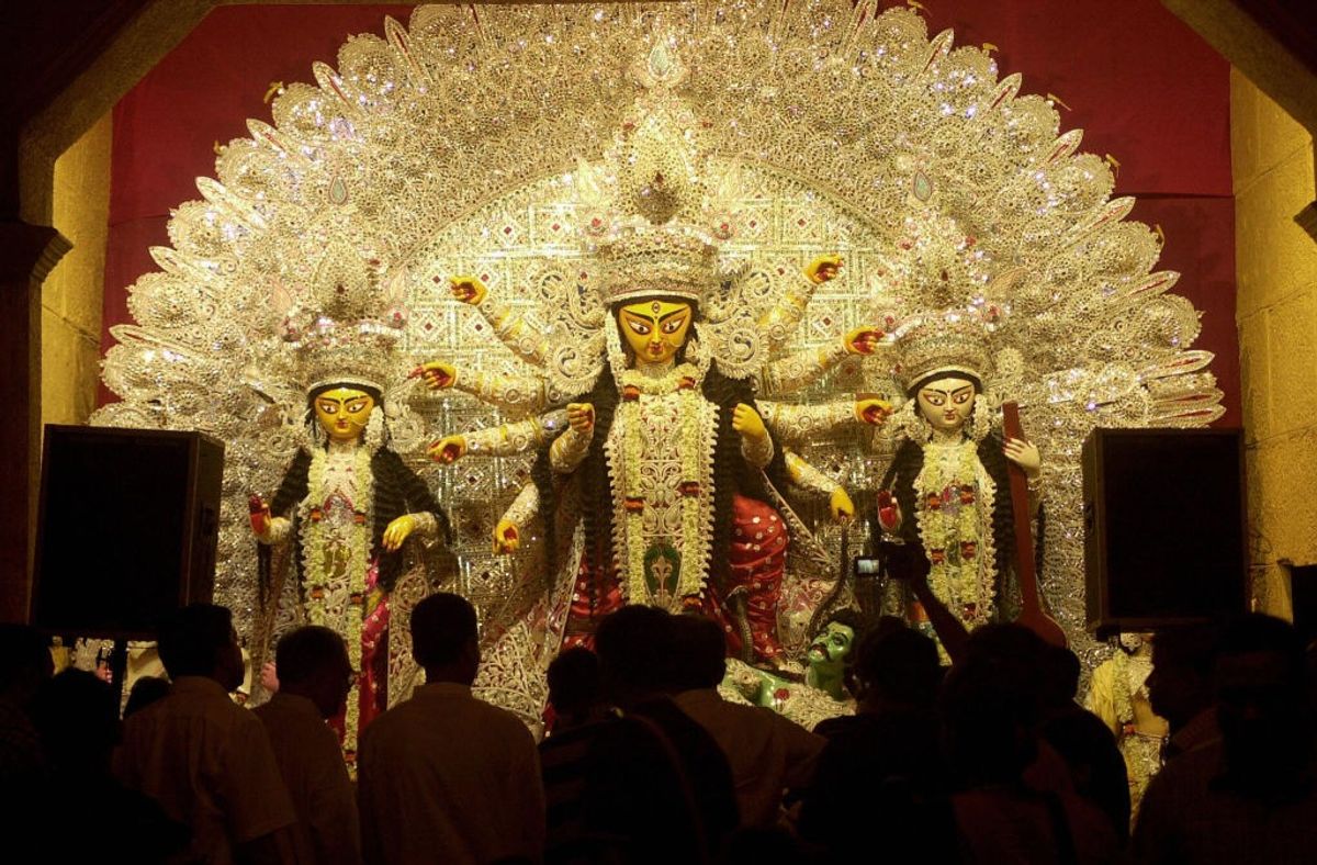 An idol of Goddess Durga in Kolkata in the Indian state of West Bengal.