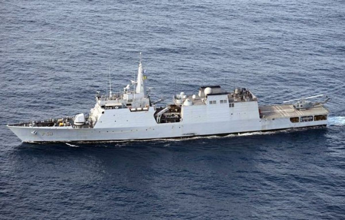An Indian warship carries out anti-piracy patrol