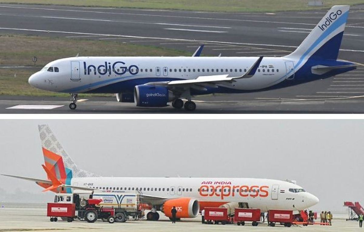 An IndiGo and Air India Express aircraft