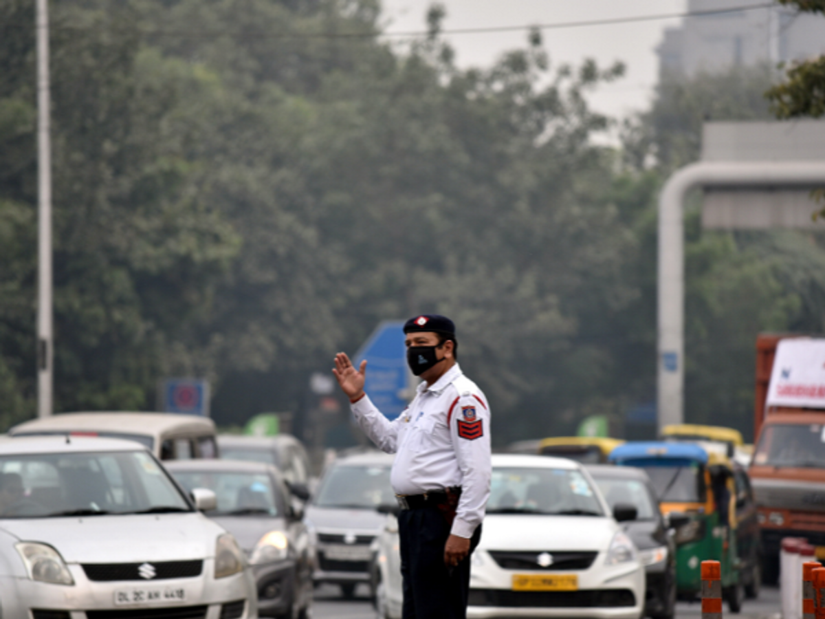 An on-duty traffic policeman in India.