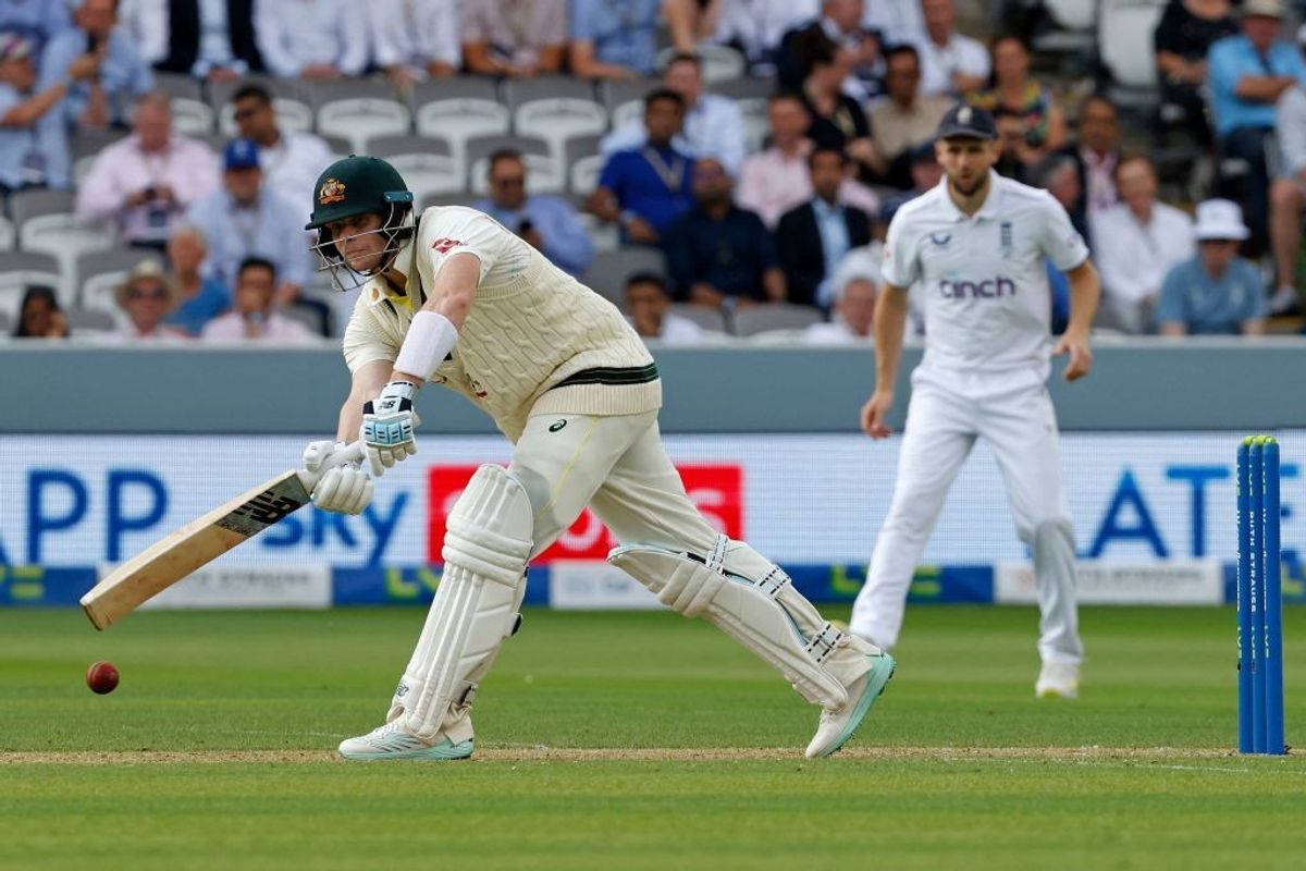 Australia batter Steve Smith plays a shot against England on Day 1 of second Ashes Test at Lord's.