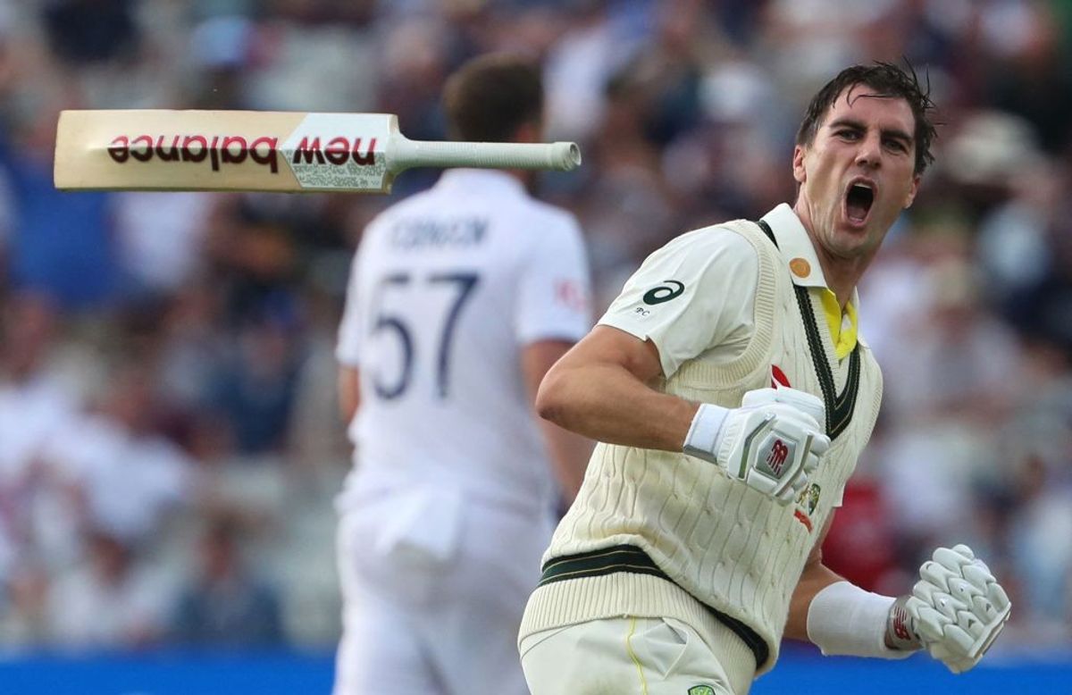 Australia captain Pat Cummins celebrates winning the first Ashes cricket Test match between England and Australia