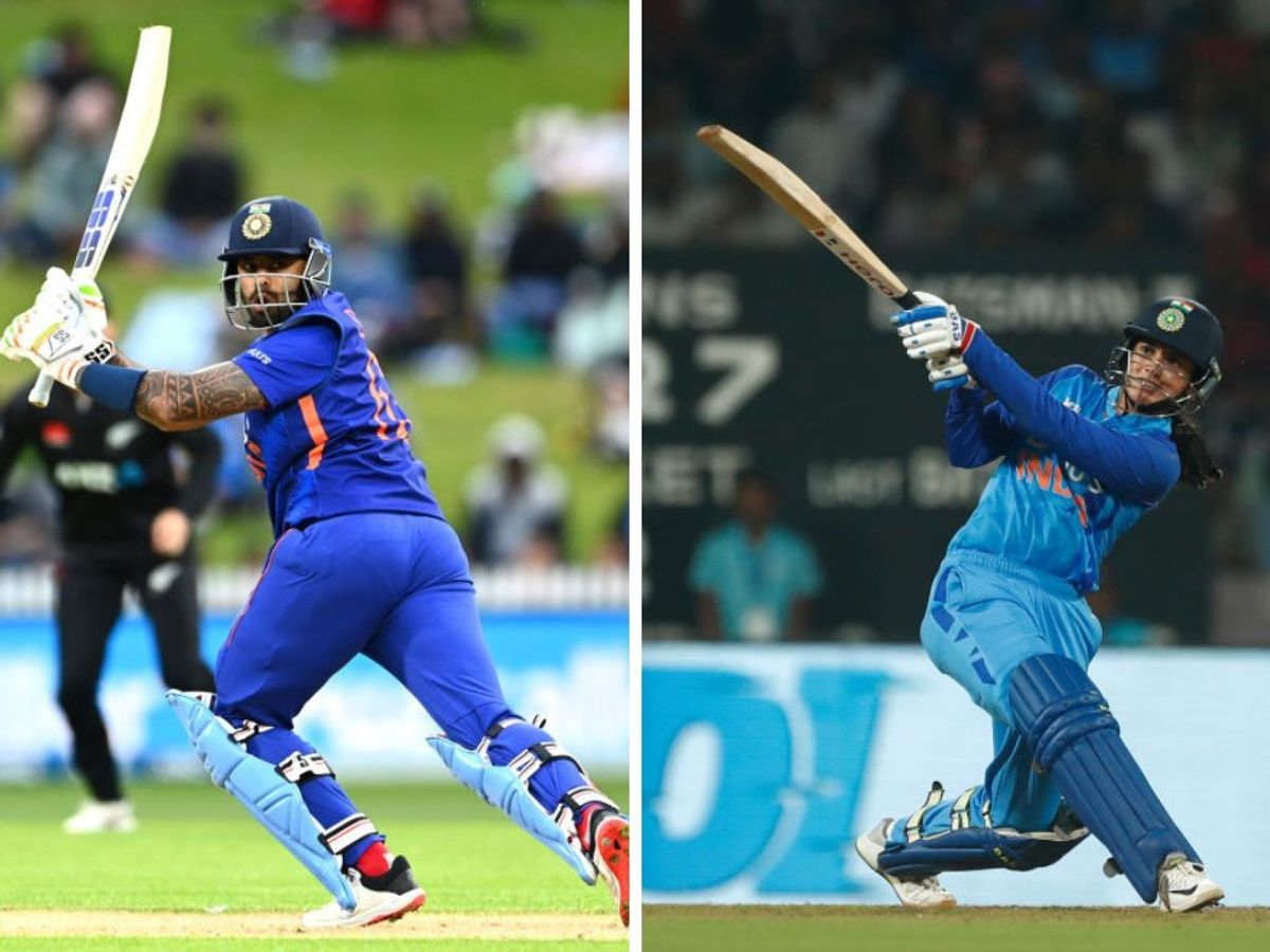 Blue P (L-R) India batters Suriyakumar Yadav and Smriti Mandhana