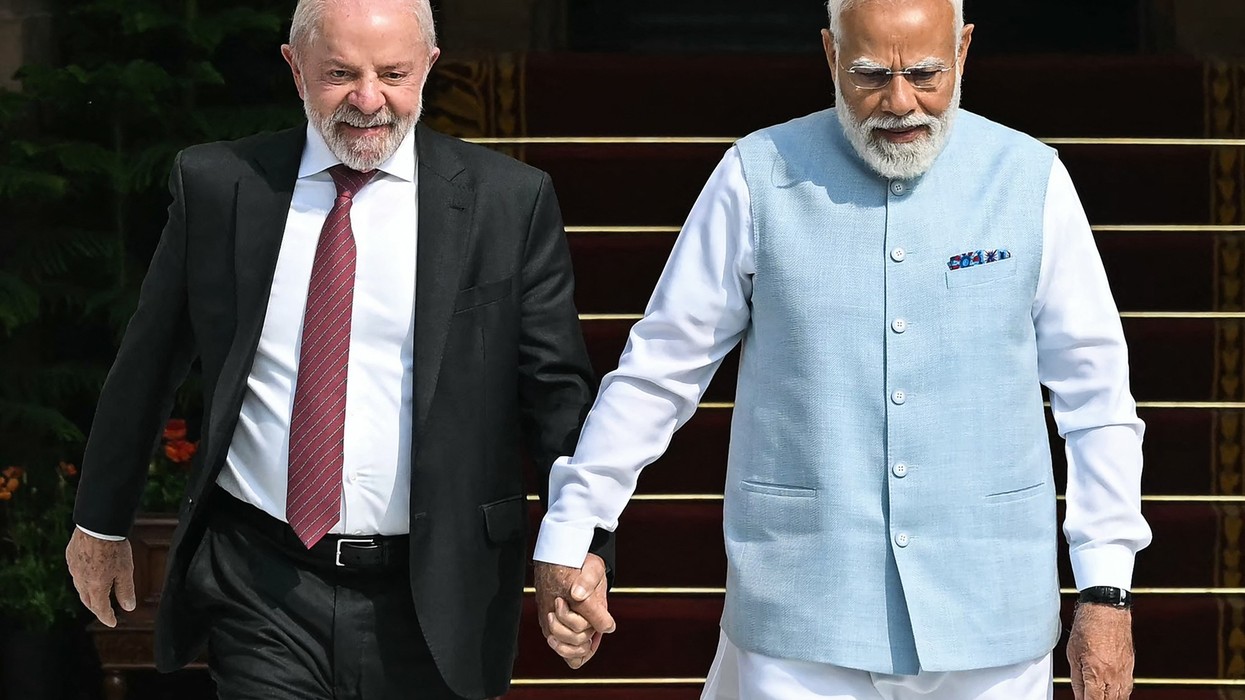 Brazil's President Luiz Inacio Lula da Silva with Prime Minister Narendra Modi