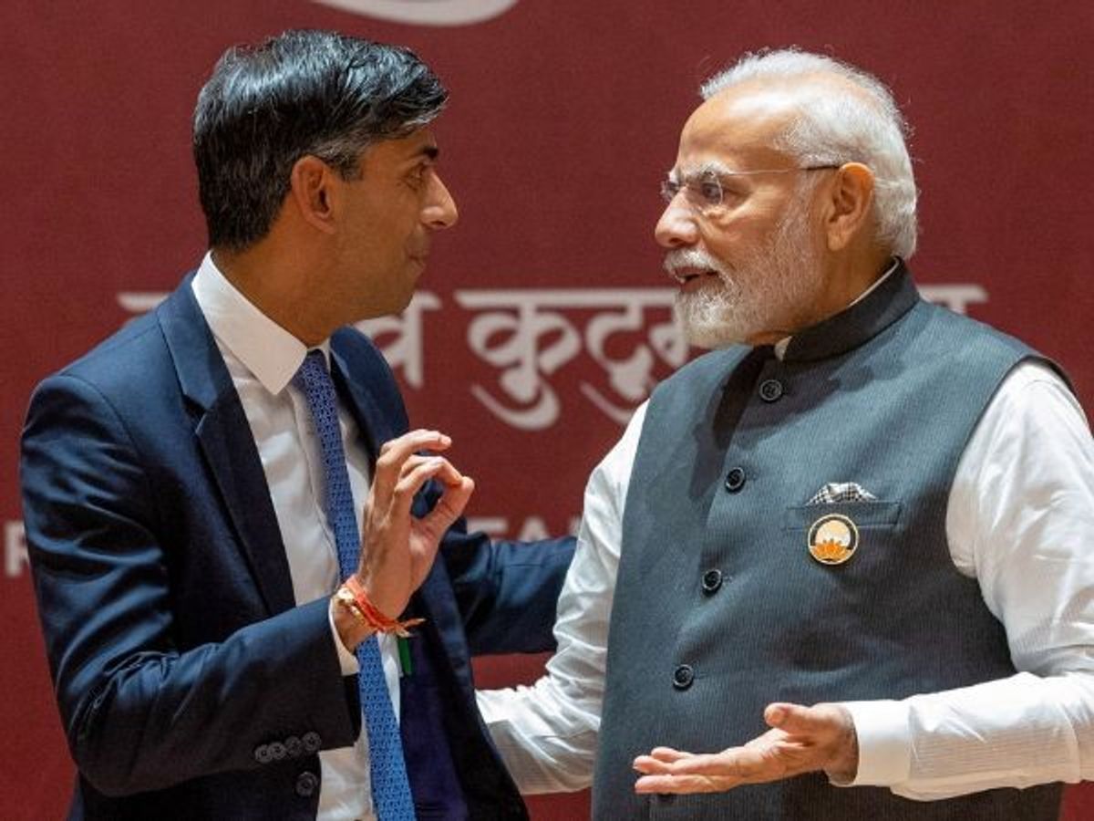 British prime minister Rishi Sunak with his Indian counterpart Narendra Modi at a bilateral meeting on the sidelines of the G20 summit in New Delhi