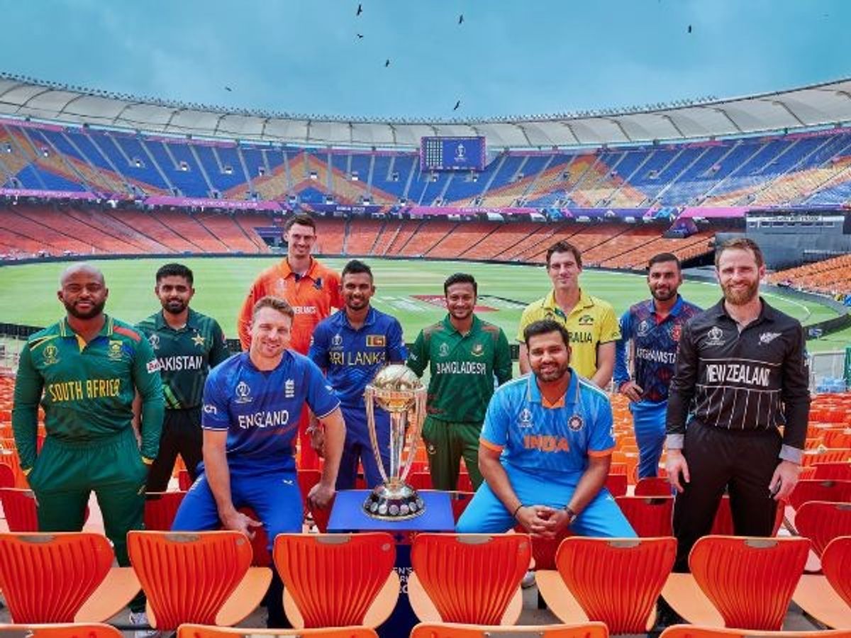 Captains of the participating nations of World Cup 2023 in Ahmedabad on October 4, 2023.