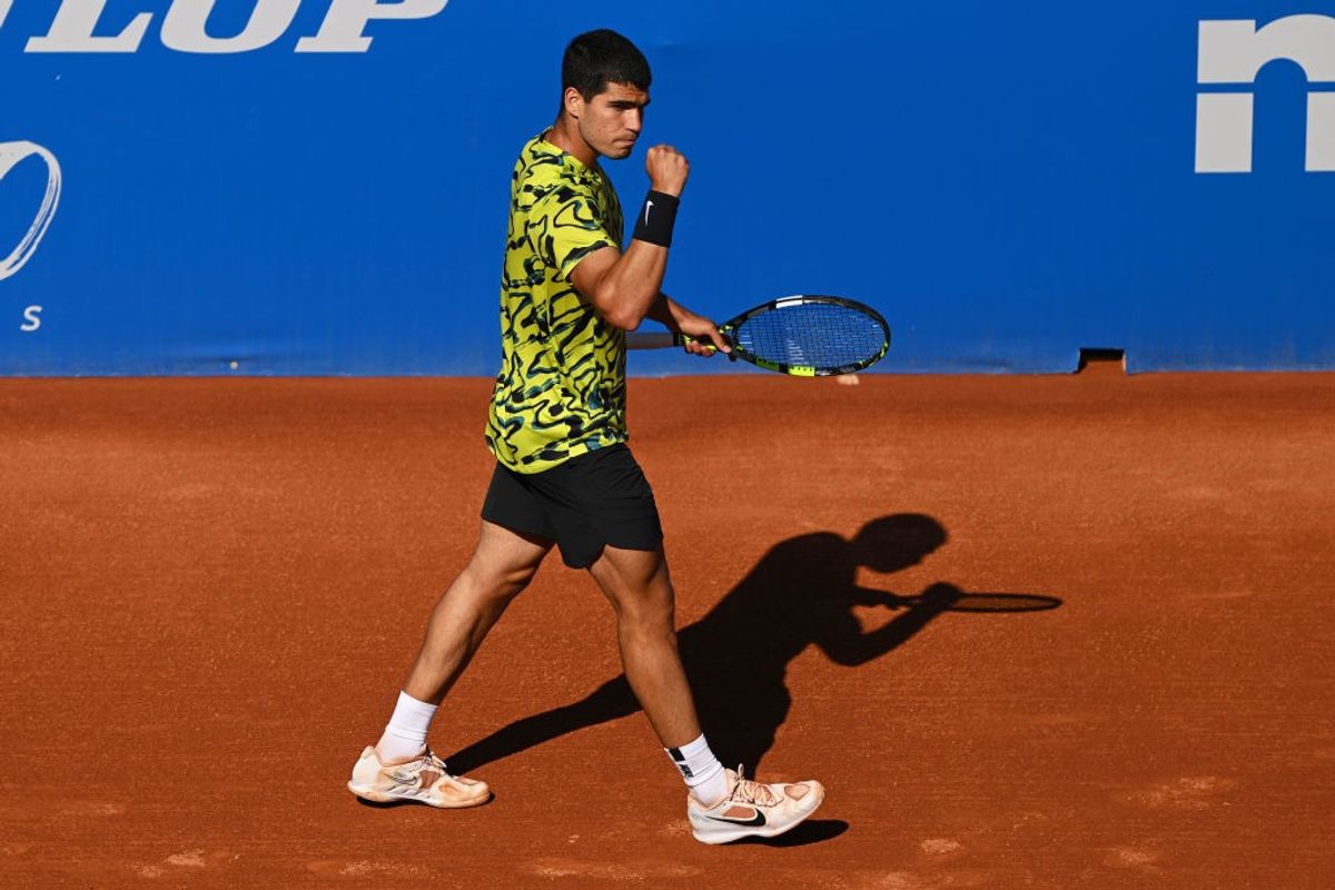 Carlos Alcaraz of Spain reacts during the men's singles final on Day Seven of the Barcelona Open Banc Sabadell 2023 at Real Club De Tenis Barcelona