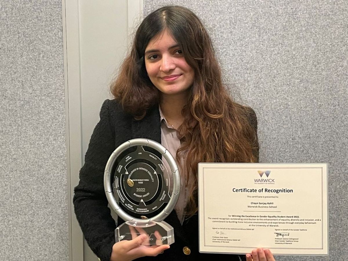 Chayn Kohli with University of Warwick’s Student Award for Excellence in Gender Equality 2022