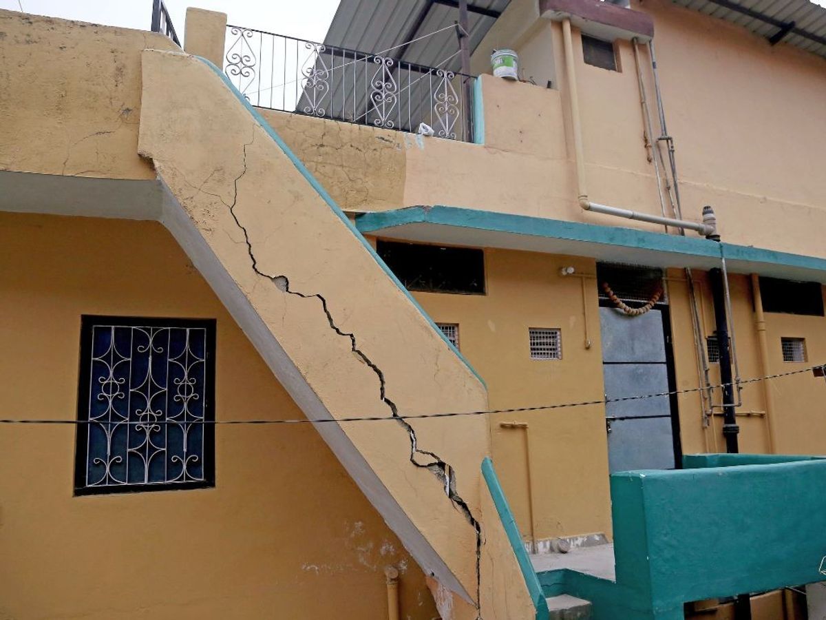 Cracks in a house as a result of continued land subsidence, in Joshimath in Chamoli district of India's Himalayan state of Uttarakhand