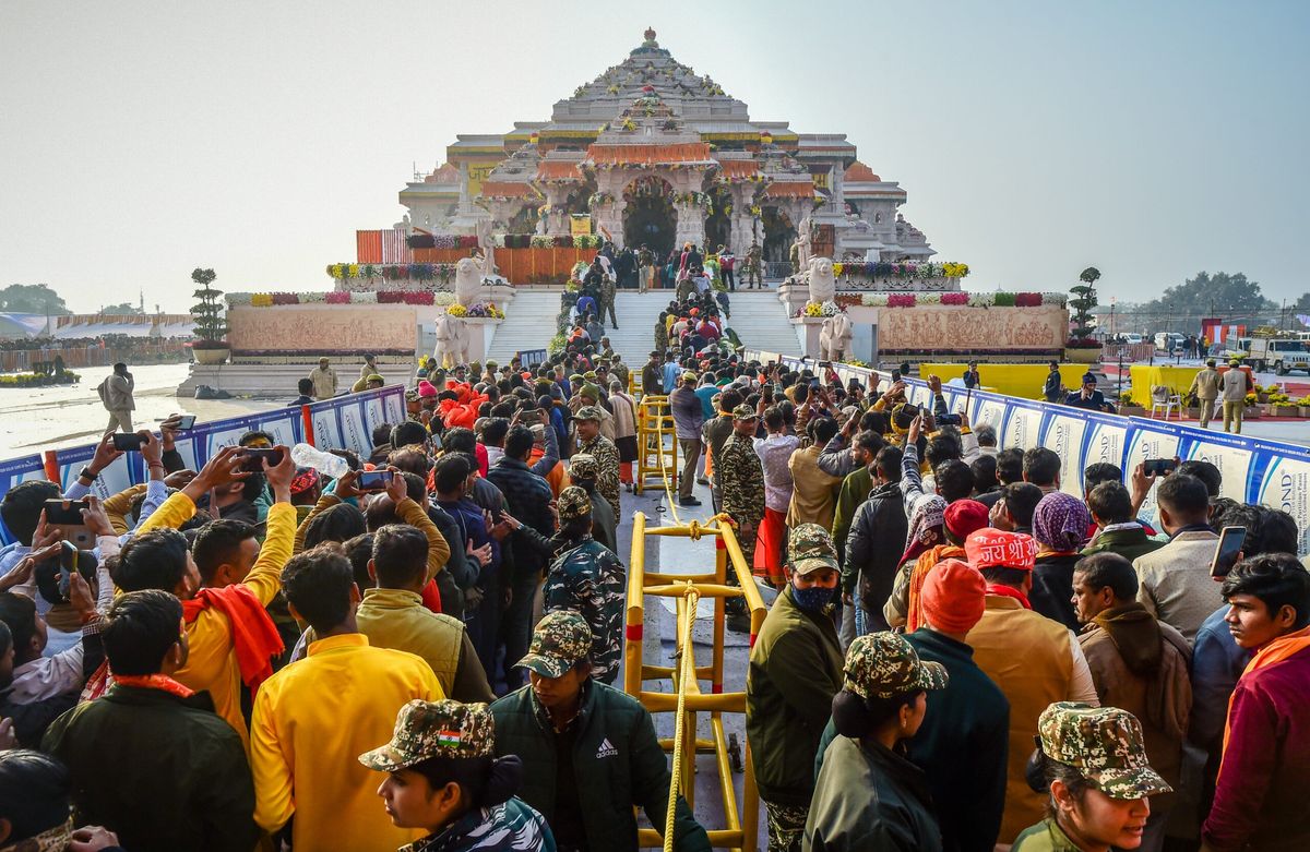 Crowd at the Ram temple in Ayodhya in India's Uttar Pradesh