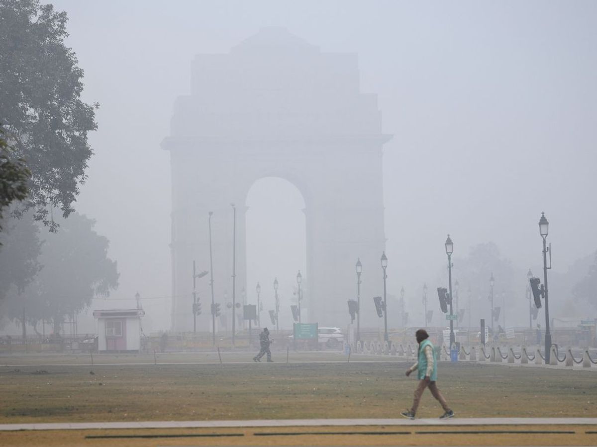 Delhi's India Gate engulfed with fog.