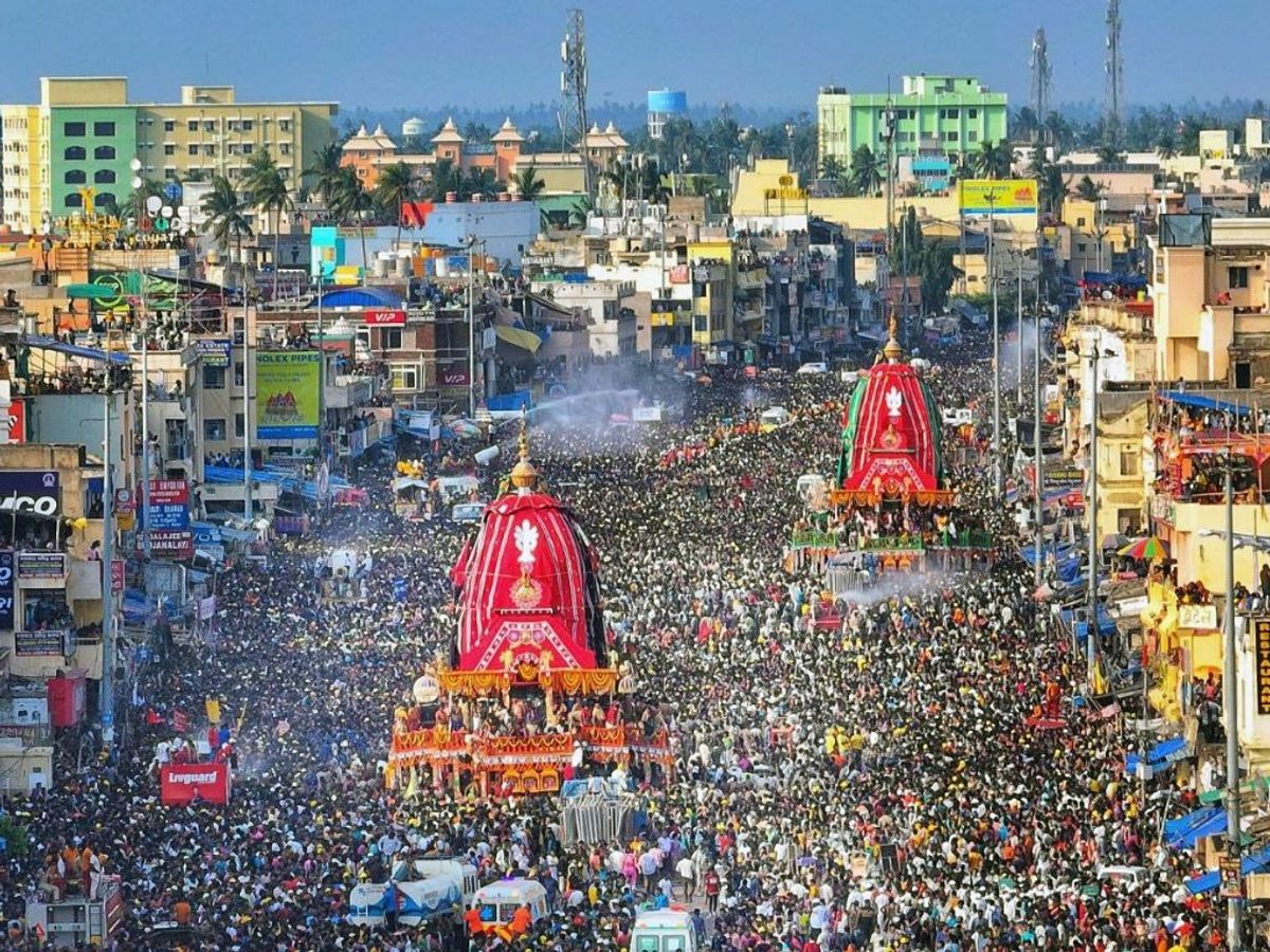 Devotees take part in the annual Rath Yatra (chariot festival) of Lord Jagannath in India