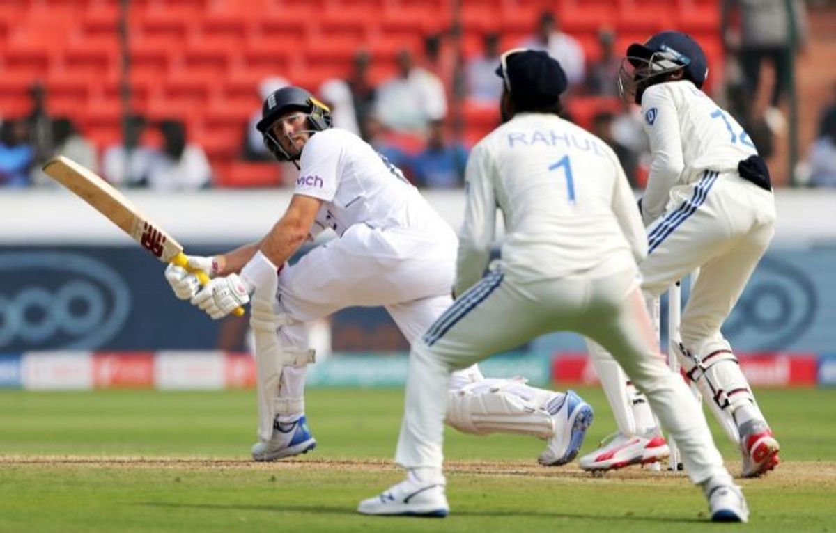 England batter Joe Root plays a shot against India in 1st Test in Hyderabad