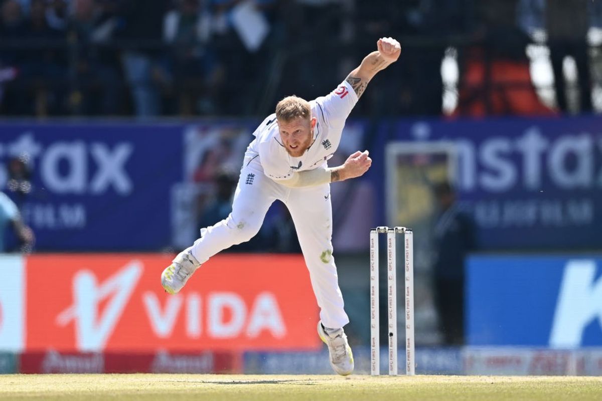 England captain Ben Stokes bowls against India in fifth Test