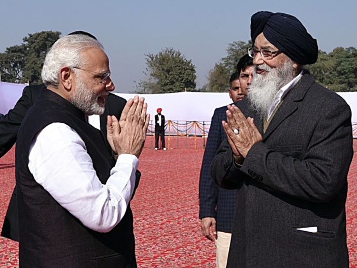 (File picture) Indian prime minister Narendra Modi tweeted this picture expressing grief on the demise of former Punjab chief Mm Shiromani Akali Dal patron Prakash Singh Badal, who passed away at the age of 95, in Mohali in the northern state on Tuesday,