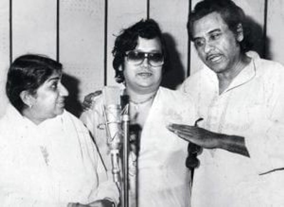 First Lead inset Bappi Lahiri with Lata Mangeshkar and Kishore Kumar