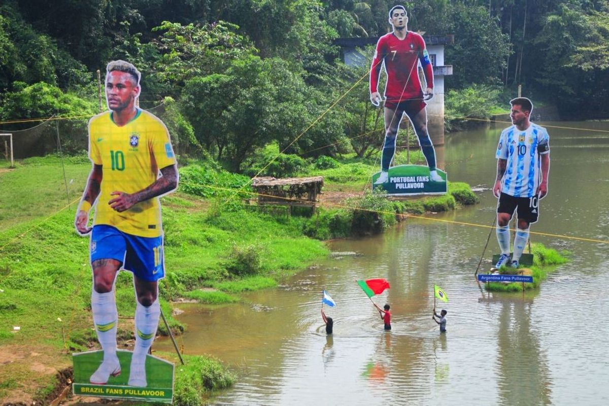 Footballers' giant cut-outs in Kerala, India
