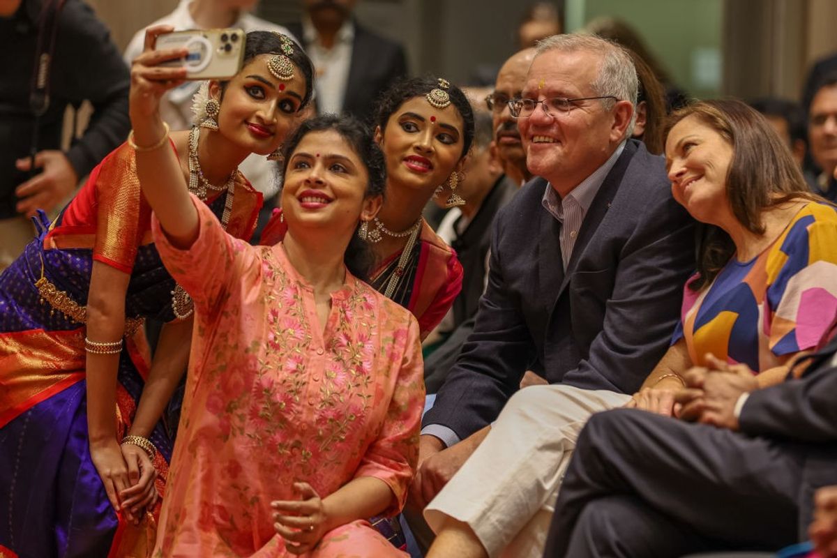 Former Australia PM Scott Morrison with Hindu dancers