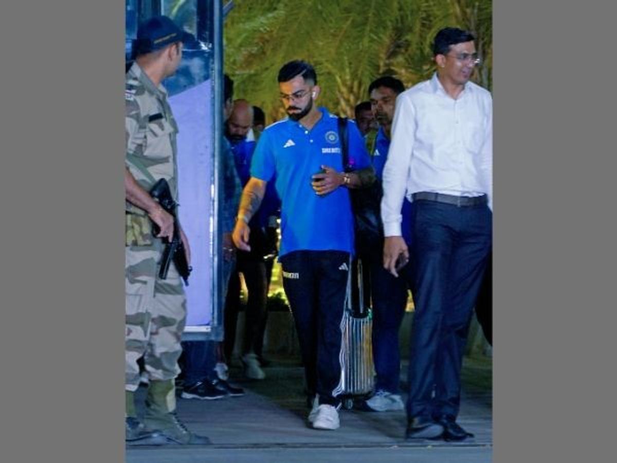 Former India captain Virat Kohli arrives at the airport ahead of the final match in the ICC Men's Cricket World Cup 2023, in Ahmedabad, India, on Thursday, November 16, 2023.