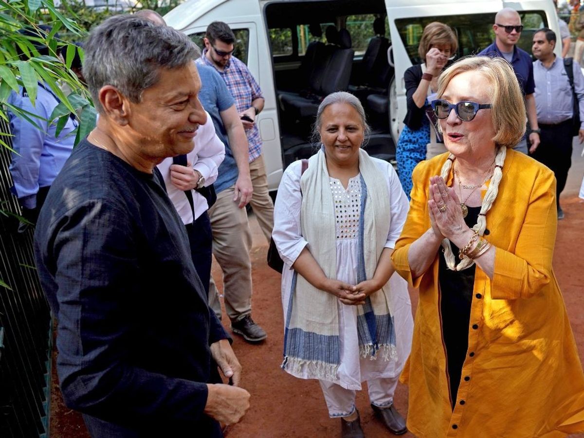 Former US secretary of state Hillary Clinton in Gujarat, India
