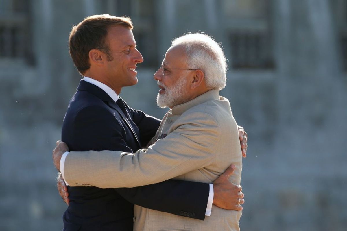 French president Emmanuel Macron with Indian prime minister Narendra Modi