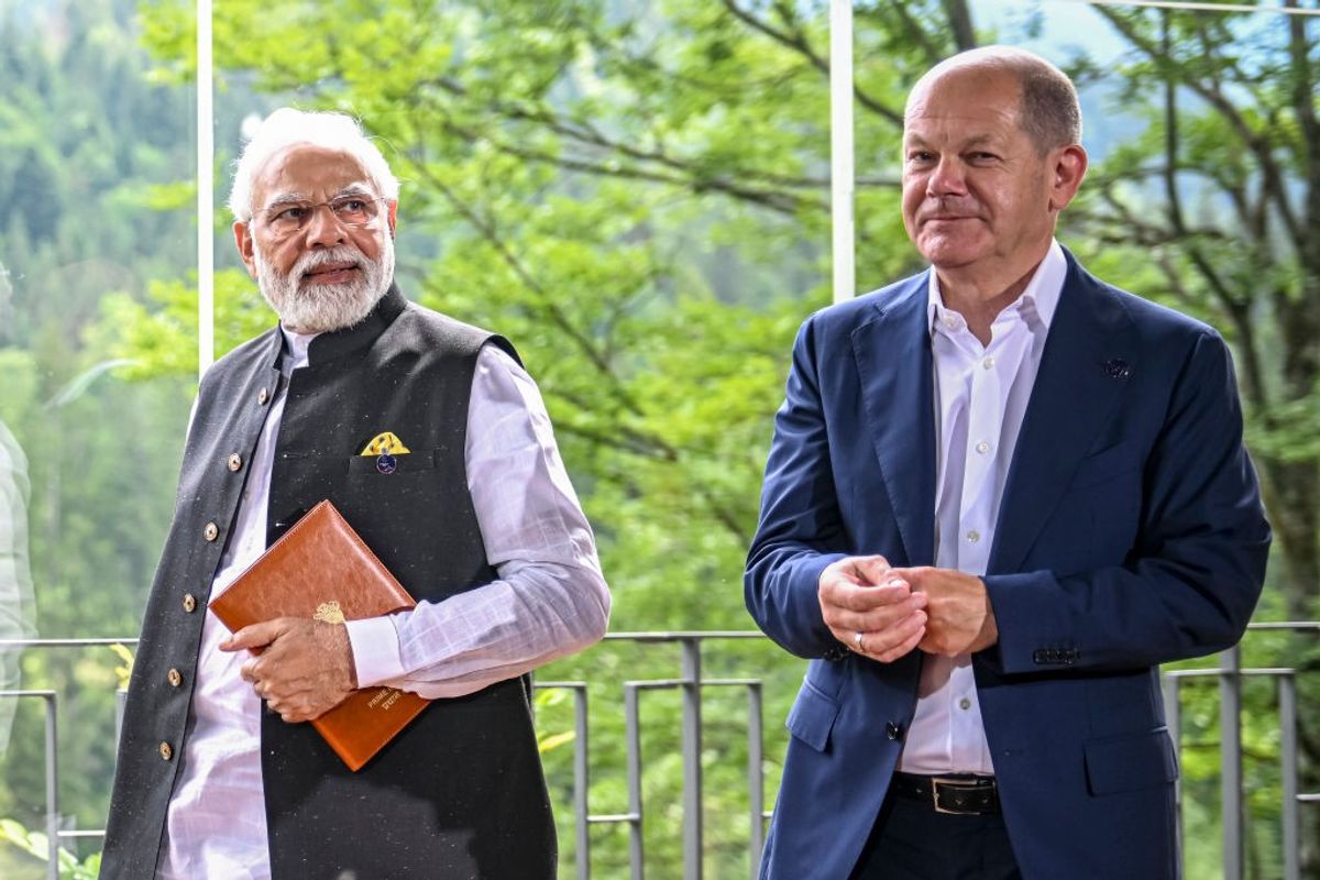 German chancellor Olaf Scholz (R) and Indian prime minister Narendra Modi in Germany on June 27, 2022.