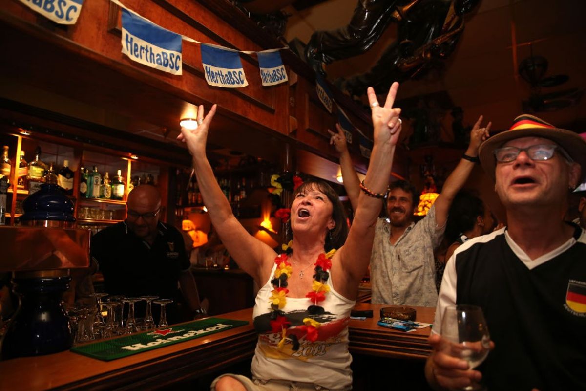 Germany fans celebrate as their team beat Denmark 2-0 in Euro 2024 pre-quarter finals.